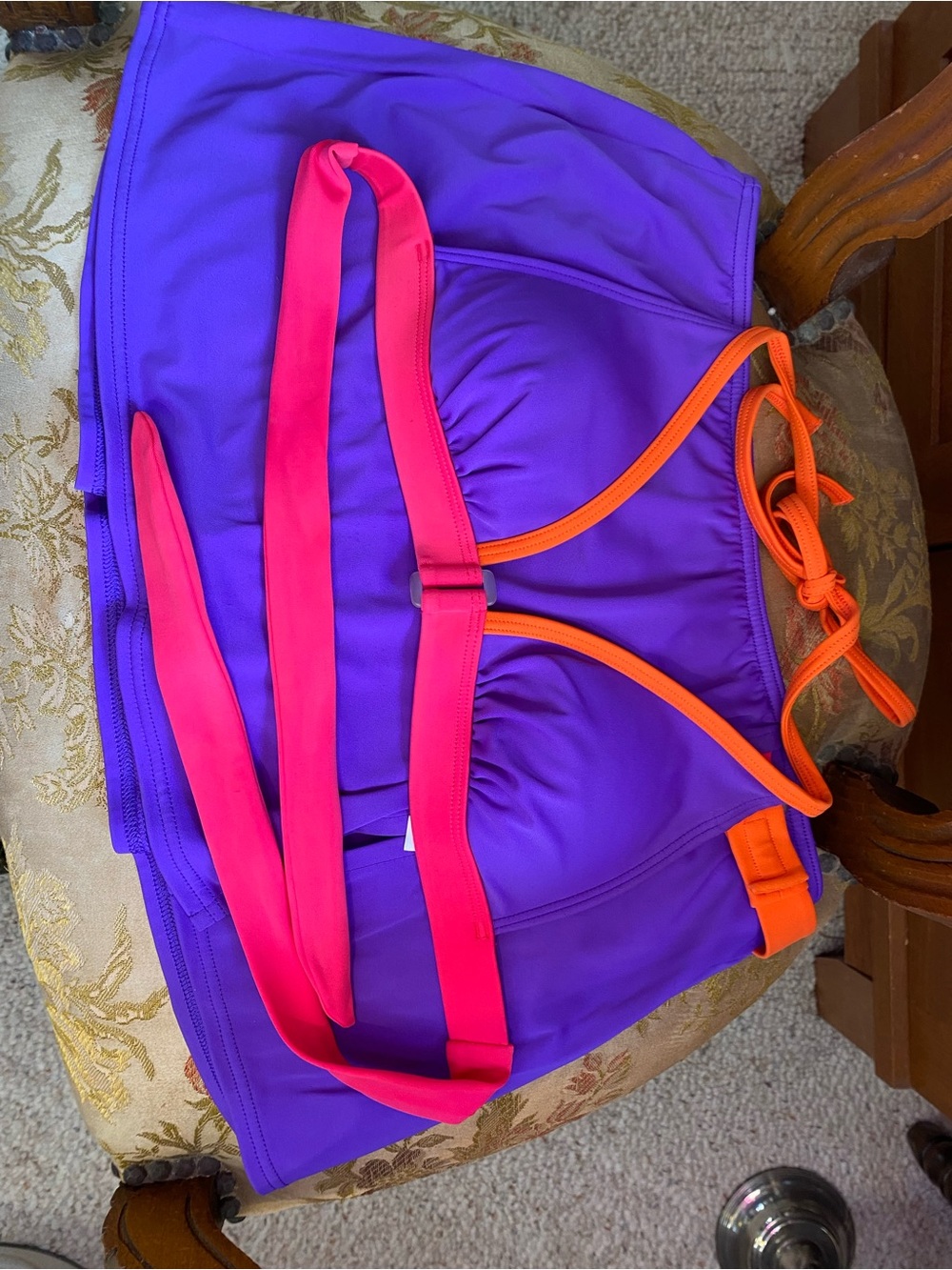 Victoria's Secret Vivid Purple Orange Pink Bikini Top S & Swim Skirt M Beach Set - Picture 6 of 13